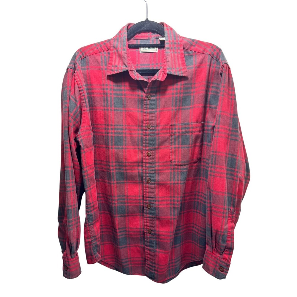 LL Bean Scotch Heritage Cabin Tartan Plaid Button Down‎ Shirt L Red Long Sleeve